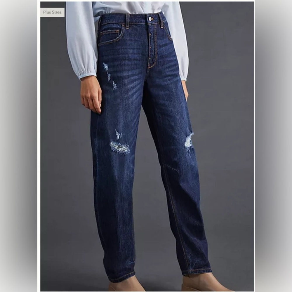 Anthropologie Pilcro Dark Blue Distressed The Bow Boyfriend Jeans 29